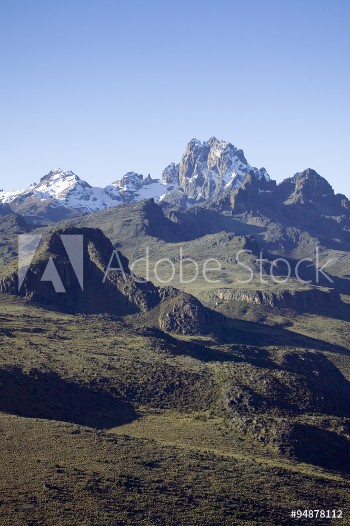 Bild på Aerial of Mount Kenya Africa and snow in January the second highest mountain at 17058 feet or 5199 Meters